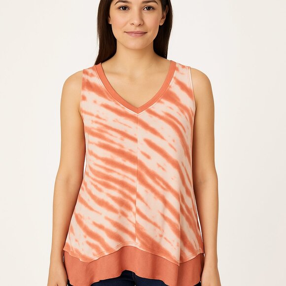 Brisas Tie Dye Top Size Small Peachy Amber Sleeveless Ruffle Hem Very Soft NWT - Picture 1 of 10